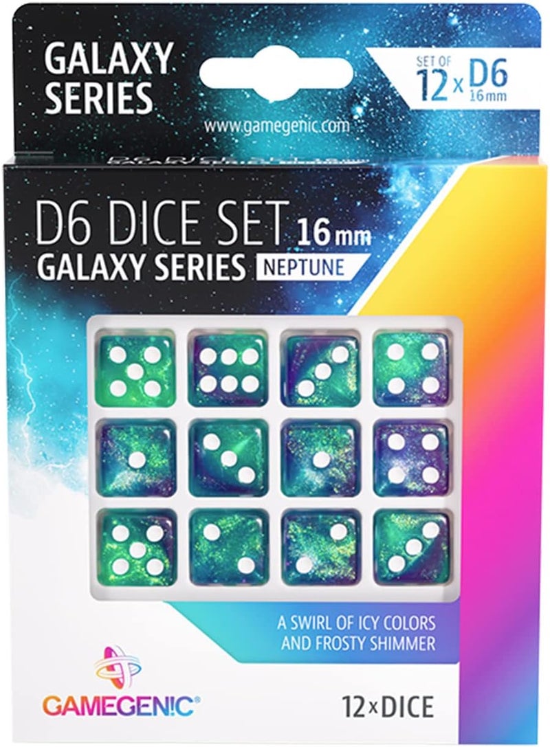 Asmodee Gamegenic Galaxy Series Neptune D6 Dice Set  Set of 12 SixSided Dice  Premium Quality Resin Dice for Dice Games Board Games and Card Games  Cosmic Glittering Design  Made by Gamegenic - Image 1