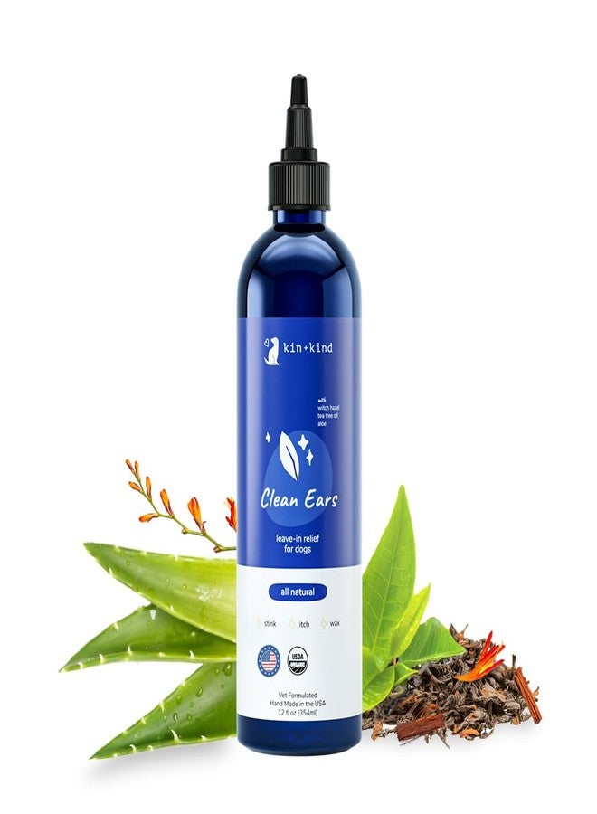 kin+kind Dog Ear Cleaner Solution - Organic Dog Ear Wash & Easy-to-Use Ear Drops for Dogs - Cleans Wax, Dirt & Odor - Gentle Ear Cleaning w/Witch Hazel, Aloe Vera & Tea Tree Oil - 12 fl oz - Image 1