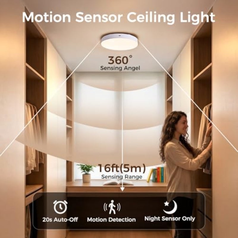 Closet/Toilet/Stairs/Shed/Hallway ceiling light: rechargeable motion sensor, wireless, 10000mAh battery, remote control, white plastic housing, energy-efficient LED - Image 4