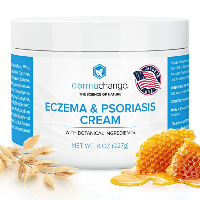DermaChange Eczema Psoriasis Cream for Dry and Itchy Skin Seborrheic Dermatitis Face Cream Soothing Hydrating Manuka Honey Shea Butter Psoriasis Relief for Adults Kids 8oz