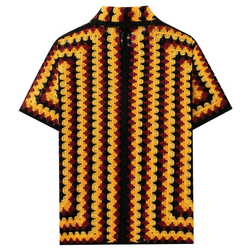 Men's Striped Hollow Knit Short Sleeve Polo Shirt - Image 3