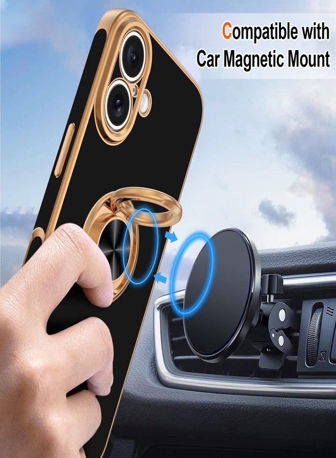 Hython for iPhone 17 Case with Ring Stand, 360° Rotatable Ring Holder Magnetic Kickstand, Plating Rose Gold Edge Soft Cover Protective Phone Case for iPhone 17 6.3", Black - Image 5