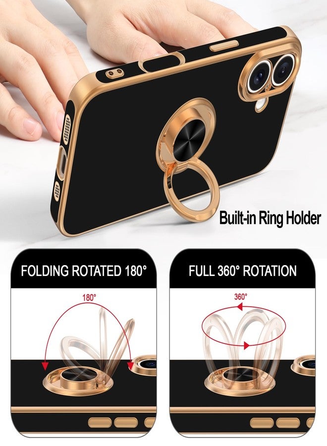 Hython for iPhone 17 Case with Ring Stand, 360° Rotatable Ring Holder Magnetic Kickstand, Plating Rose Gold Edge Soft Cover Protective Phone Case for iPhone 17 6.3", Black - Image 4