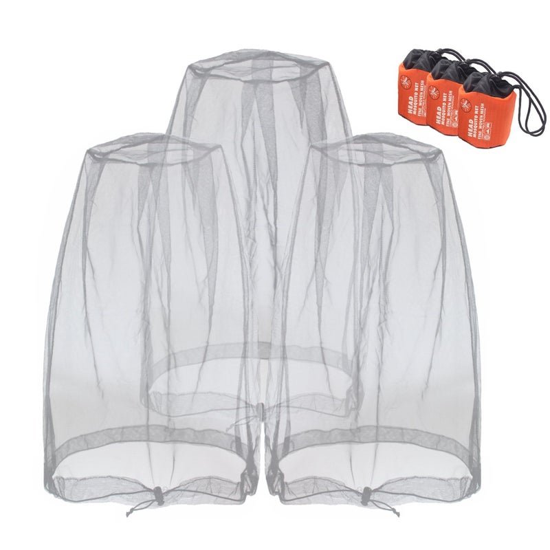 Anvin Mosquito Head Mesh Nets Gnat Face Netting for No See Ums Insects Bugs Gnats Biting Midges from Any Outdoor Activities, Works Over Most Hats Comes with Free Stock Pouches (3pcs, Grey) - Image 1