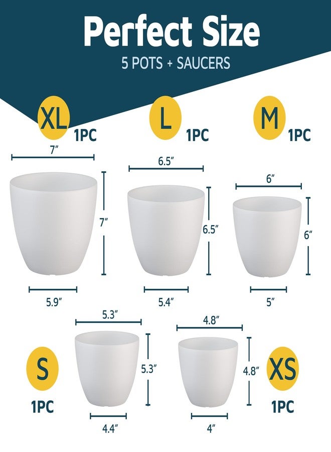 LifeMaster Yellow Plant Pots with Drainage Holes & Saucers 10 Pack, Indoor & Outdoor Stackable Space-Saving Planters for Houseplants & Flowers, (7", 6.7", 6", 5.3", and 4.8" Inches), Durable & Weatherproof - Image 2