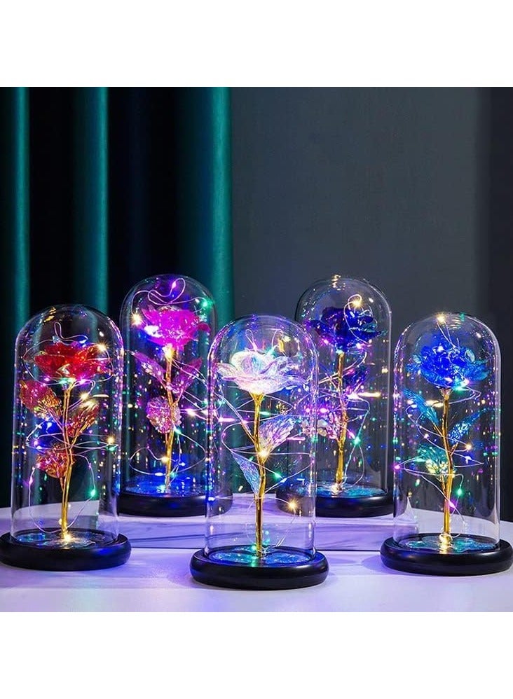 GT-Wheel Galaxy Rose Flower Gift Colorful Artificial Rose Forever in Glass Dome For Wedding Anniversary Birthday  - Image 3