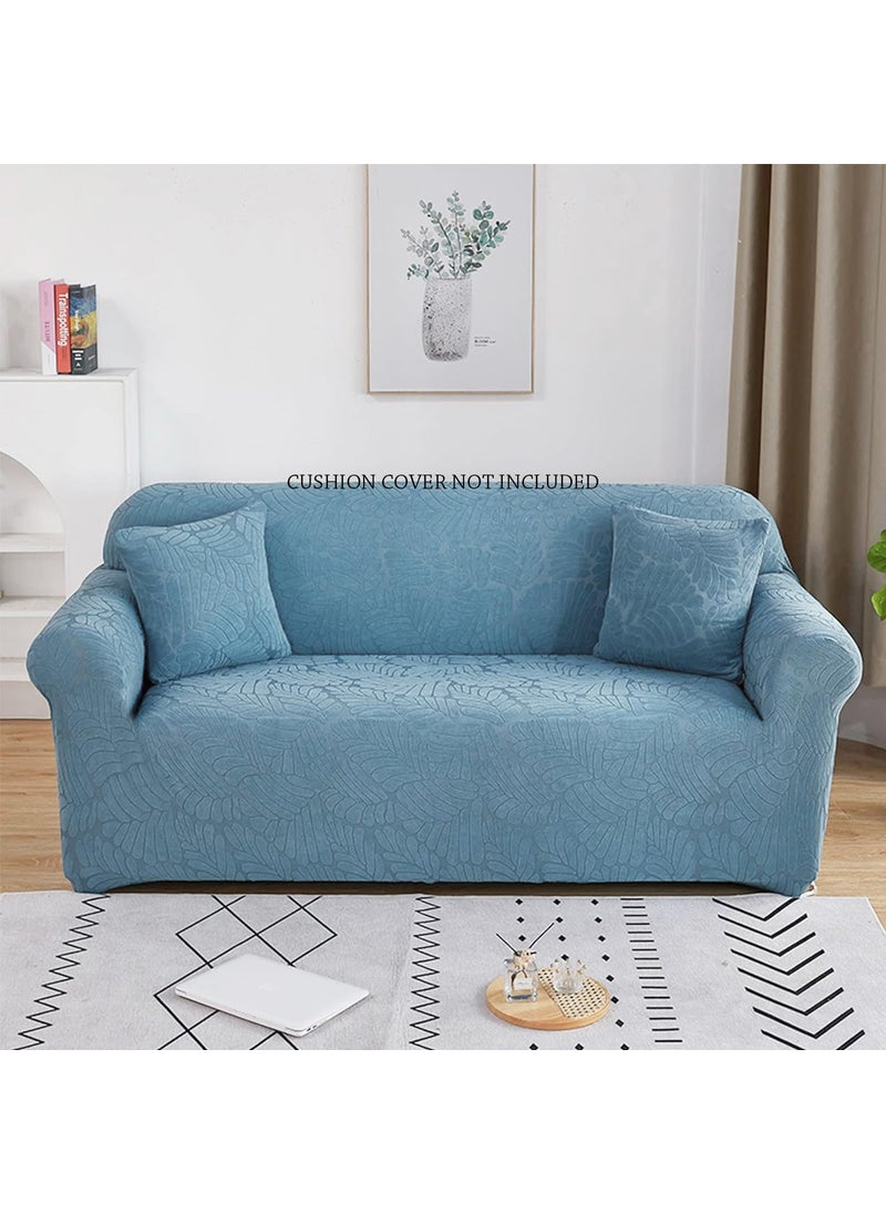 HOUSE OF QUIRK - House of Quirk Universal Triple Seater Jacquard Leaf Fabric Sofa Cover Soft Touching Cover for Couch Flexible Stretch Sofa Slipcover (Blue, 185-230cm) - Image 1