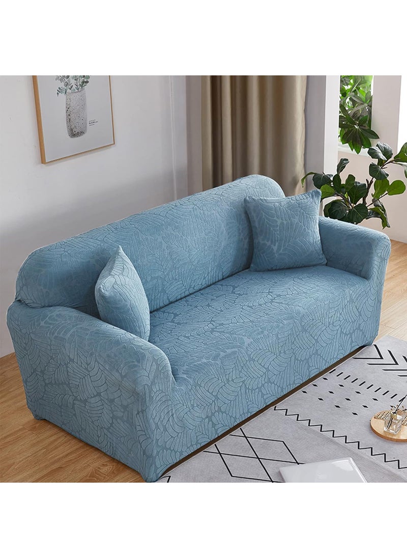 HOUSE OF QUIRK - House of Quirk Universal Triple Seater Jacquard Leaf Fabric Sofa Cover Soft Touching Cover for Couch Flexible Stretch Sofa Slipcover (Blue, 185-230cm) - Image 1