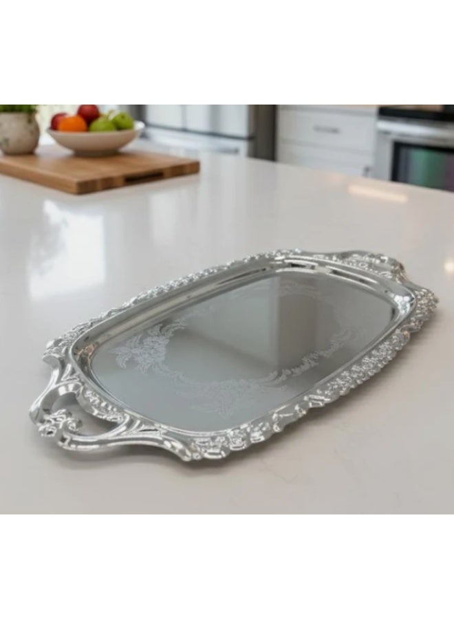 جيرماكس صينية جيرماكس بيضاوية فولاذية - نقش فضي أنيق | ١٧×٣٠ سم، لمسة ديكور منزلية - Image 2