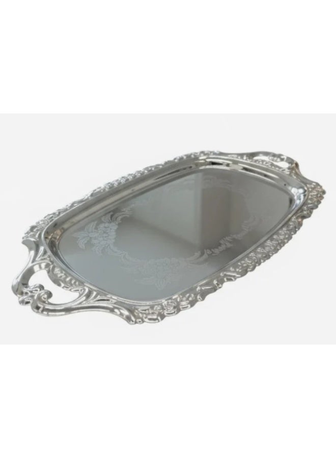 جيرماكس صينية جيرماكس بيضاوية فولاذية - نقش فضي أنيق | ١٧×٣٠ سم، لمسة ديكور منزلية - Image 1