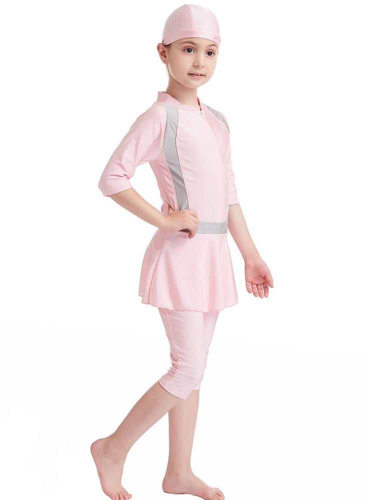 Al Aoyama Girls' One Piece Swimsuit with Swim Cap & Skirt, UPF 50+Resistant Athletic Swimwear for Toddler Kids 3-8 Years, Modest Bathing Suits for Beach Pool Training - Image 4