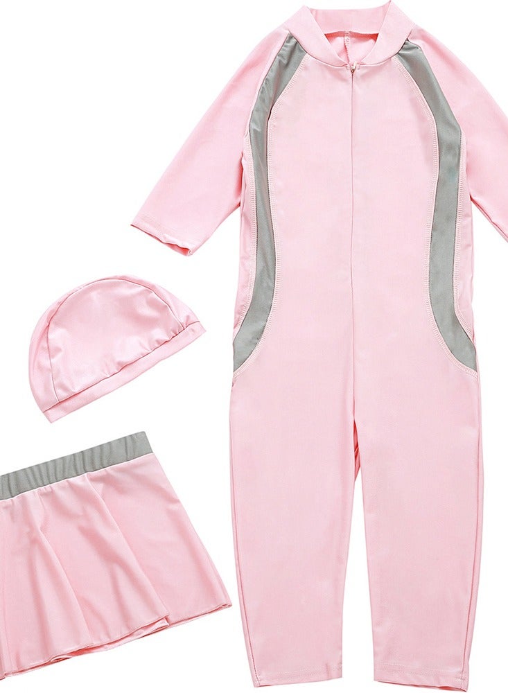 Al Aoyama Girls' One Piece Swimsuit with Swim Cap & Skirt, UPF 50+Resistant Athletic Swimwear for Toddler Kids 3-8 Years, Modest Bathing Suits for Beach Pool Training - Image 3