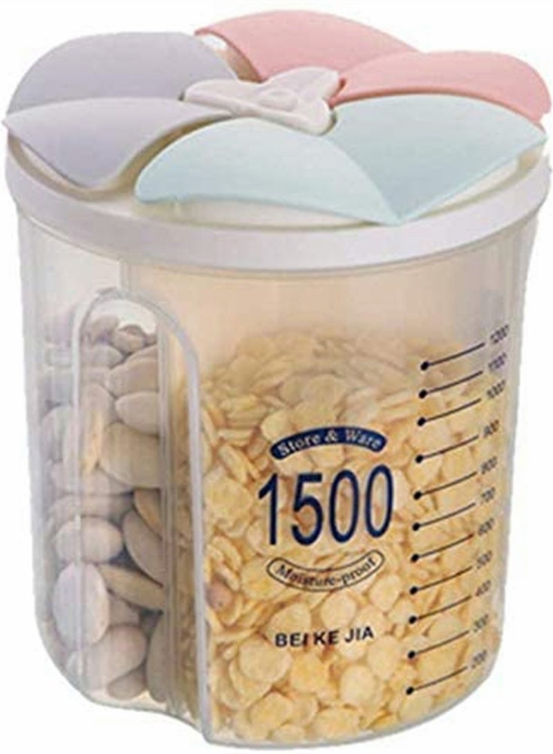 SYOSI خزان تخزين مقسم، حاوية تخزين طعام محكمة الإغلاق من إليكودون، خالية من BPA، موزع حبوب بلاستيكي مع أغطية وم compartments للحبوب، السكر، الدقيق، الأرز، المكسرات، الوجبات الخفيفة (1500 مل) - Image 1