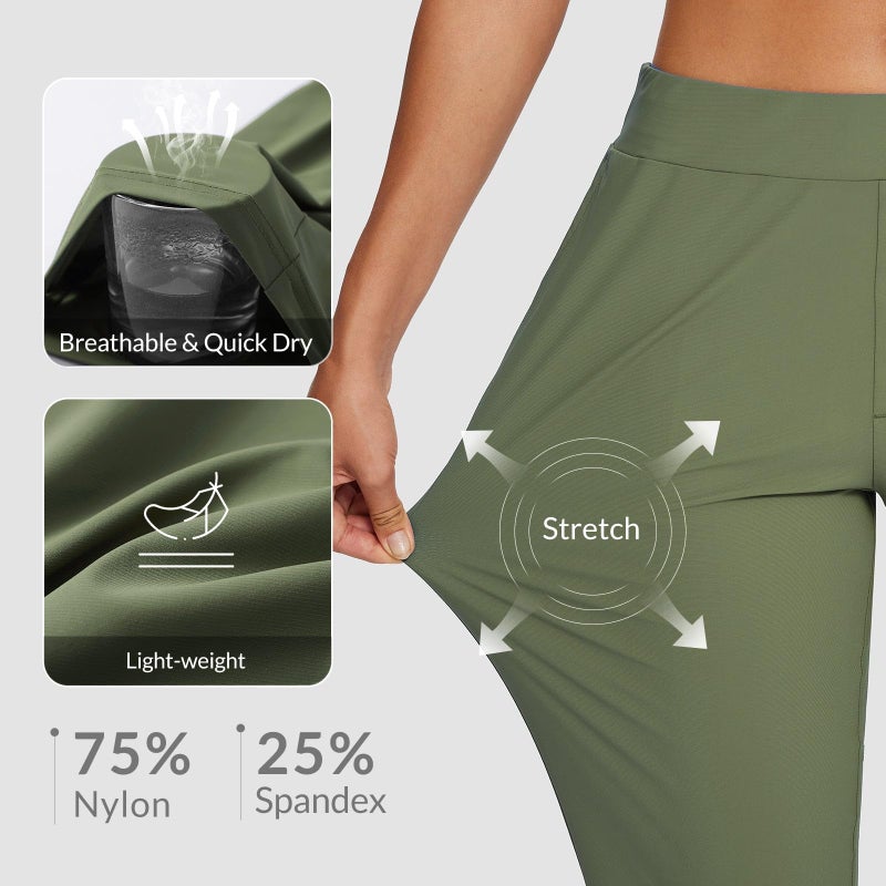 baleaf Womens Travel Pants Lightweight Stretch with Zipper Pockets Petite Ankle Dressy Golf Work Business Casual Army Green L - Image 3