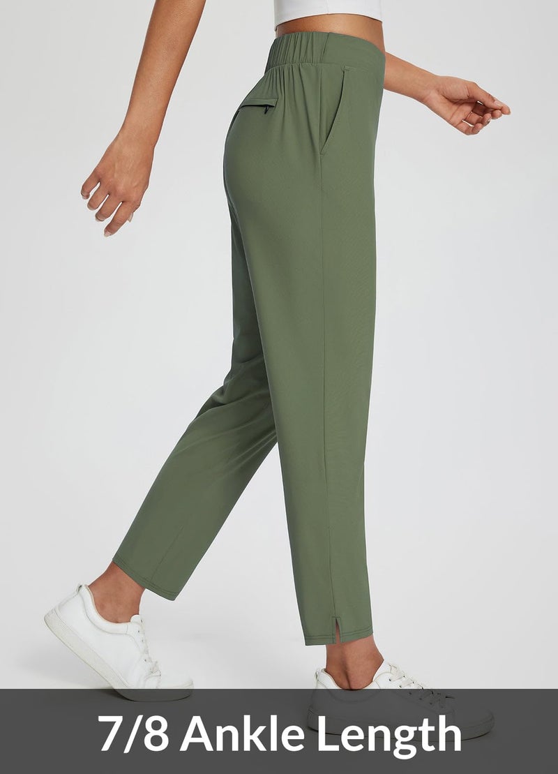 baleaf Womens Travel Pants Lightweight Stretch with Zipper Pockets Petite Ankle Dressy Golf Work Business Casual Army Green L - Image 4