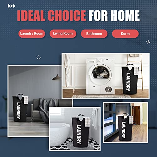 Caroeas 125L Laundry Basket,Large Laundry Hamper, Laundry Bag with Padded Handles, Clothes Hamper Stands Up Well, Collapsible Free Standing Easy Storage Washing Bin (Black,125L) - Image 5