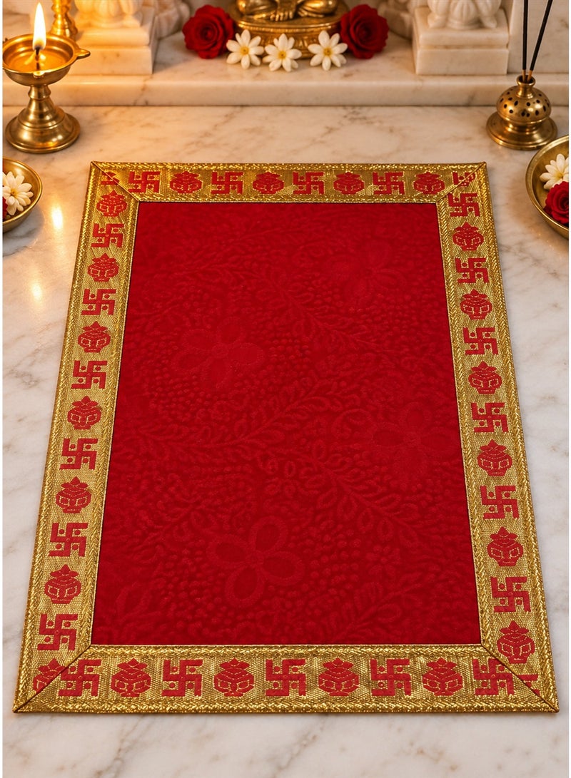 Madhoor Velvet Swastik Kalash Decorative Pooja Aasan Red for Pooja, Deity Idol Placement & Home Temples, 12 x 18 Inches - Image 2