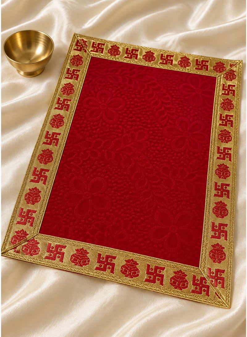 Madhoor Velvet Swastik Kalash Decorative Pooja Aasan Red for Pooja, Deity Idol Placement & Home Temples, 12 x 18 Inches - Image 3
