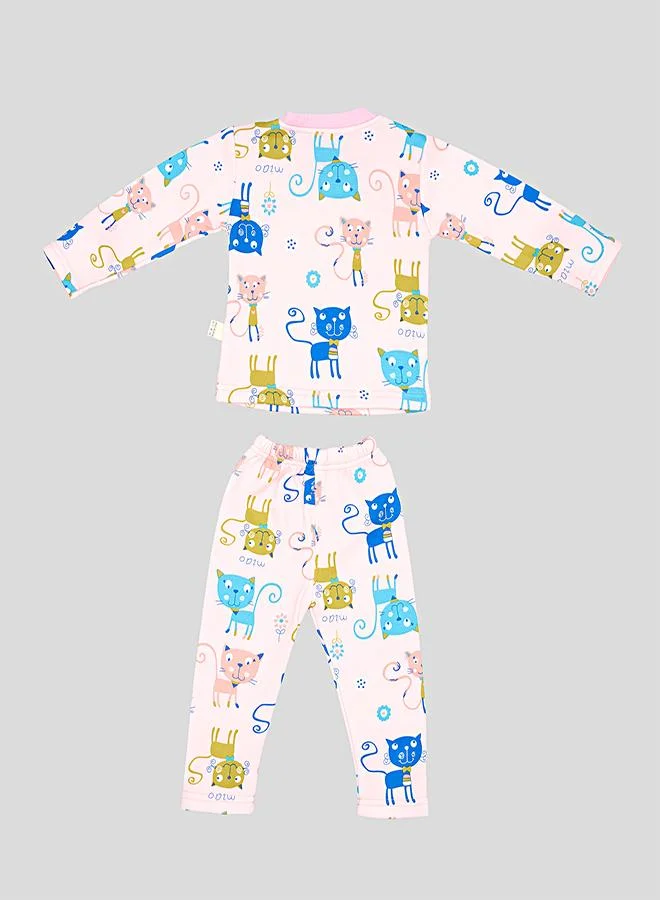 babyqlo Colorful Cat Print Pajama Set For Kids