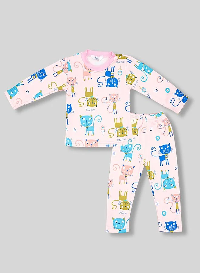 babyqlo Colorful Cat Print Pajama Set For Kids