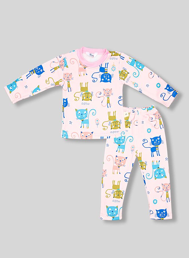 babyqlo Colorful Cat Print Pajama Set For Kids - Image 3