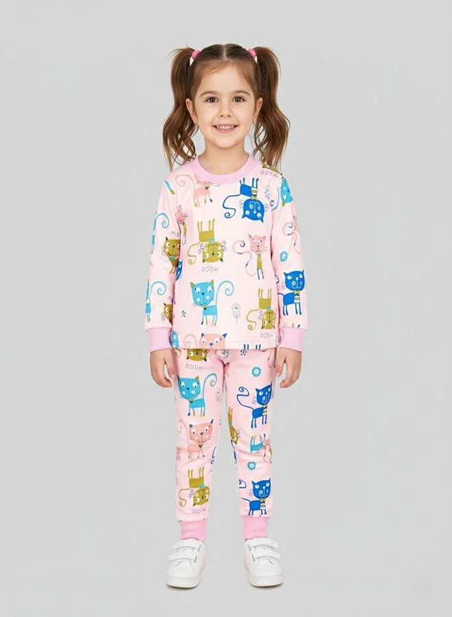 babyqlo Colorful Cat Print Pajama Set For Kids