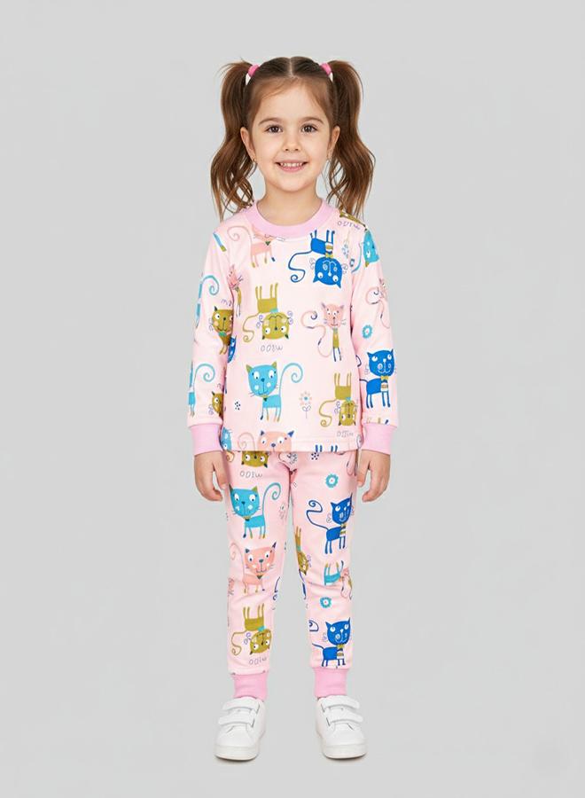 babyqlo Colorful Cat Print Pajama Set For Kids - Image 1