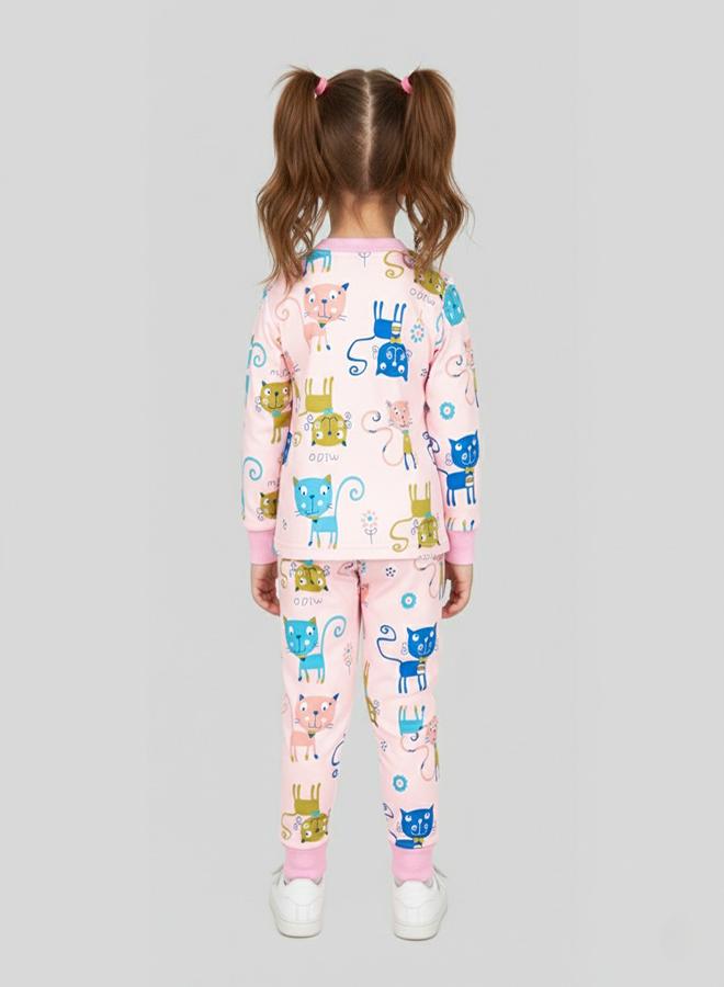 babyqlo Colorful Cat Print Pajama Set For Kids - Image 2