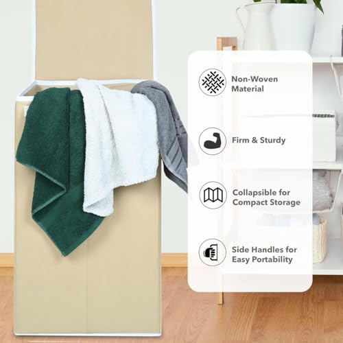 ANYTIME Set of 2 75L Foldable Laundry Bag for Clothes with Lid and Handles | Non-Woven Rectangular | Clothes Storage Basket | Freestanding Organizer | Toy Storage Basket | (56x36x33) Beige - Image 5