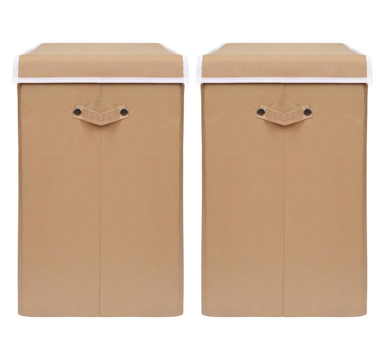 ANYTIME Set of 2 75L Foldable Laundry Bag for Clothes with Lid and Handles | Non-Woven Rectangular | Clothes Storage Basket | Freestanding Organizer | Toy Storage Basket | (56x36x33) Beige - Image 1