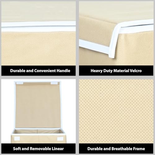 ANYTIME Set of 2 75L Foldable Laundry Bag for Clothes with Lid and Handles | Non-Woven Rectangular | Clothes Storage Basket | Freestanding Organizer | Toy Storage Basket | (56x36x33) Beige - Image 4