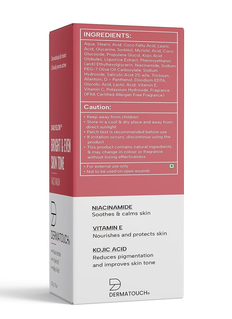 DERMATOUCH - Bright & Even Tone Face Wash with Niacinamide, Vitamin E and Kojic Acid | Daily Gentle Face Cleanser For Tan, Pigmentation, Uneven Tone - 30G - Image 1