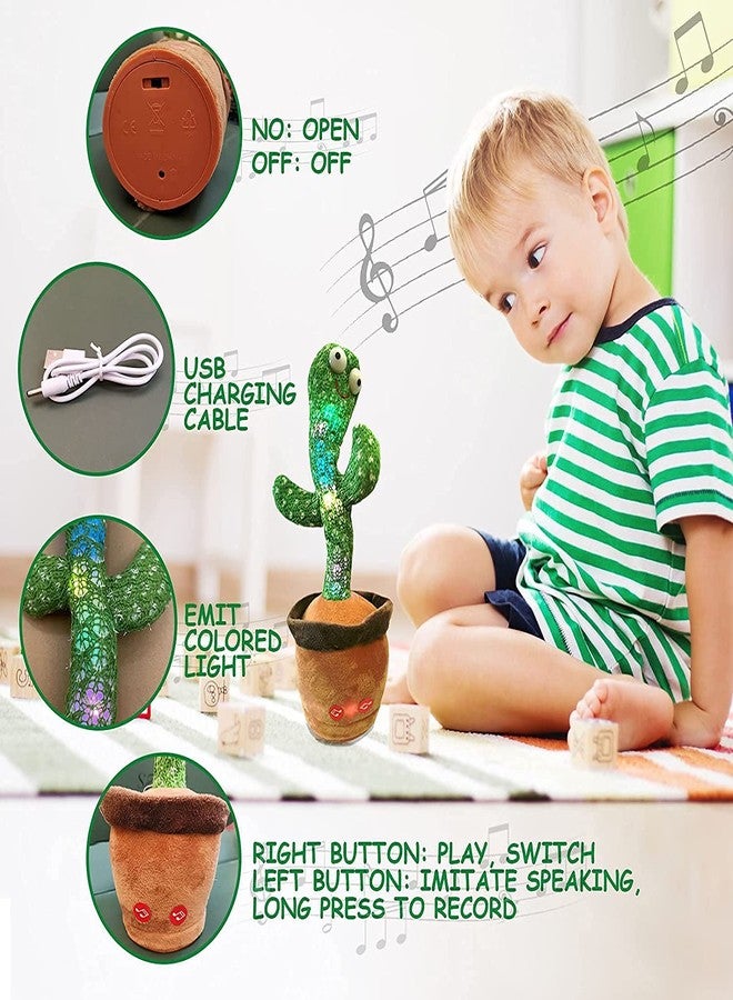 Negi Dancing Cactus,Cactus Plush Toy with Led Lights&Chargeable, Wriggle Singing Recording Repeats What You Say Funny Educational Toy for Boys&Girls - Image 4