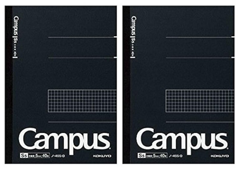 KOKUYO Campus Notebook, Business Type, Grid 5mm Ruled, Semi-B5, 40 Sheets, Black Cover, Pack of 2, Japan Import (NO-4S5-D)