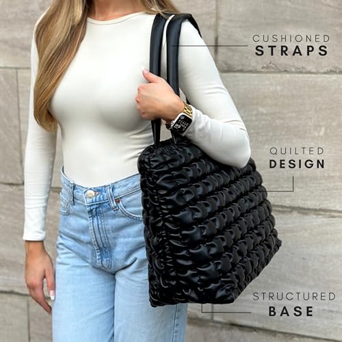 Citrusy Boutique The Cloud Tote Bag Set | Puffer Tote Bag with Insert Pouch | Quilted Tote Bag for Women | Trendy Padded Shoulder Puffy Bag (Black) - Image 3