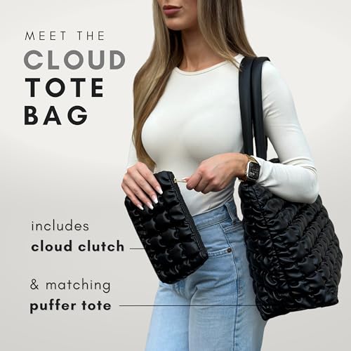 Citrusy Boutique The Cloud Tote Bag Set | Puffer Tote Bag with Insert Pouch | Quilted Tote Bag for Women | Trendy Padded Shoulder Puffy Bag (Black) - Image 2