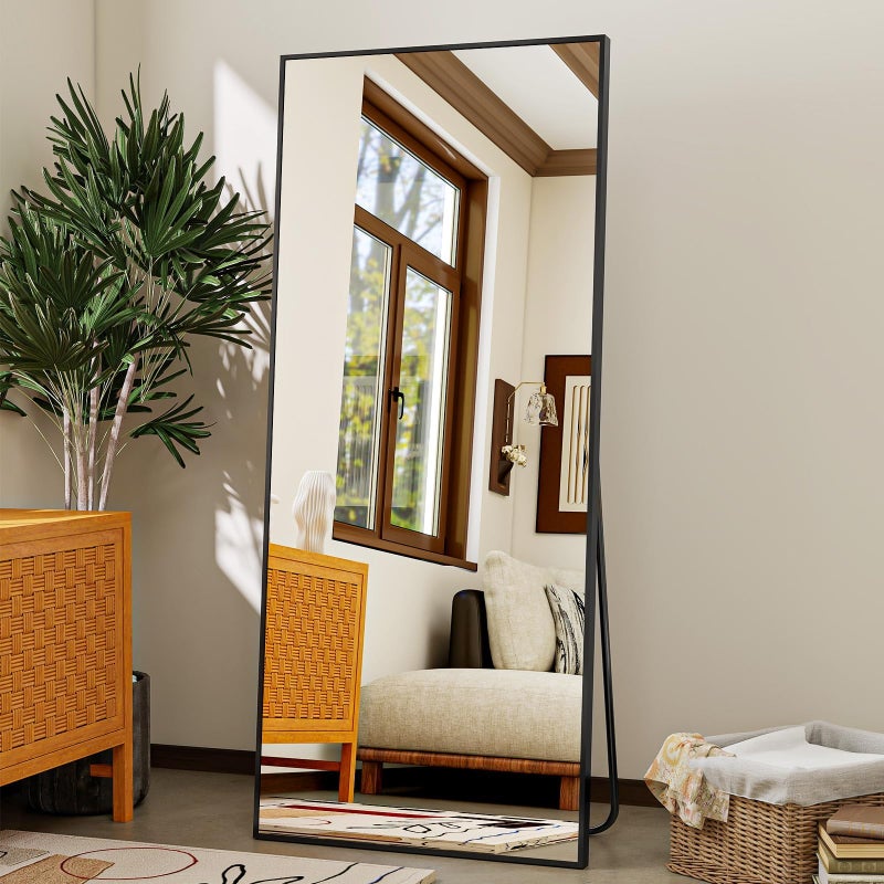 VooBang Mirror Full Length - 21" x 57" Floor Mirror with Stand, Aluminum Alloy Frame Full Body Mirror, Standing Hanging or Leaning Against Wall for Bedroom and Living Room, Black - Image 2
