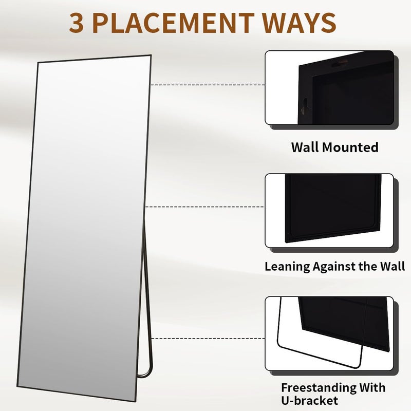 VooBang Mirror Full Length - 21" x 57" Floor Mirror with Stand, Aluminum Alloy Frame Full Body Mirror, Standing Hanging or Leaning Against Wall for Bedroom and Living Room, Black - Image 5