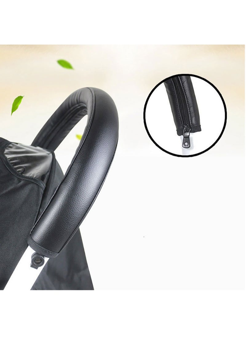 MileMelo - Baby Stroller Handle Protector, Baby Stroller Handle PU Leather Protective Cover Universal Stroller Handle Cover with Zipped Closure Black - Image 1