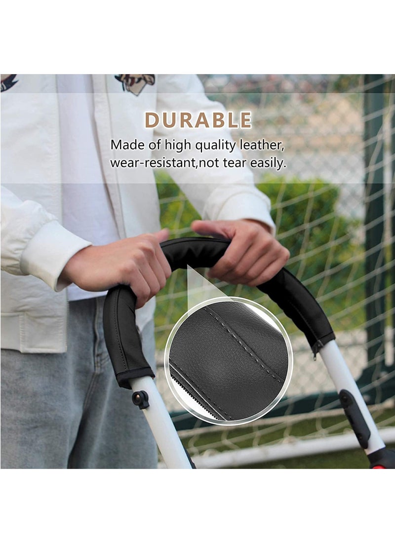 MileMelo - Baby Stroller Handle Protector, Baby Stroller Handle PU Leather Protective Cover Universal Stroller Handle Cover with Zipped Closure Black - Image 1