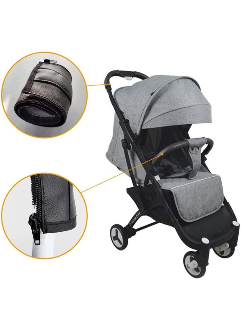 MileMelo - Baby Stroller Handle Protector, Baby Stroller Handle PU Leather Protective Cover Universal Stroller Handle Cover with Zipped Closure Black - Image 1