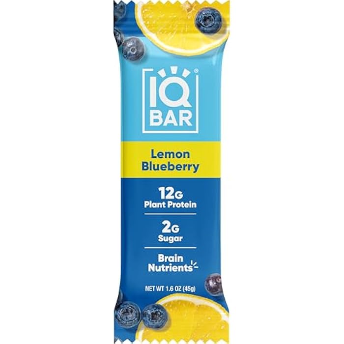 IQBAR Brain and Body Keto Protein Bars - Lemon Blueberry Keto Bars - 4 Count Energy Bars - Low Carb Protein Bars - High Fiber Vegan Bars and Low Sugar Meal Replacement Bars - Vegan Snack - Image 1
