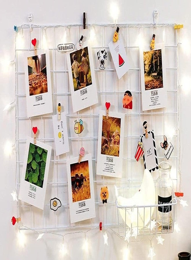 Pixie Daisy Metal Grid Wall Panel, Square Photo Display Board,Clip Holder Photo Frame, Creative Mesh Wall Grid,Steel Wall Grid Photo Frame Rectangular[40 * 40cm] Grid Wall Hanging (White) - Image 3