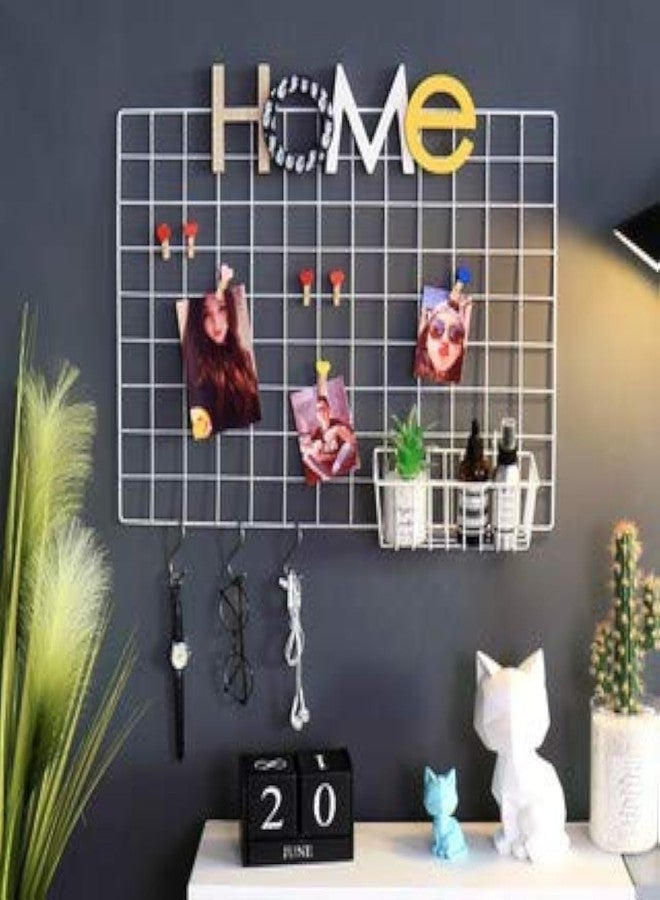 Pixie Daisy Metal Grid Wall Panel, Square Photo Display Board,Clip Holder Photo Frame, Creative Mesh Wall Grid,Steel Wall Grid Photo Frame Rectangular[40 * 40cm] Grid Wall Hanging (White) - Image 1