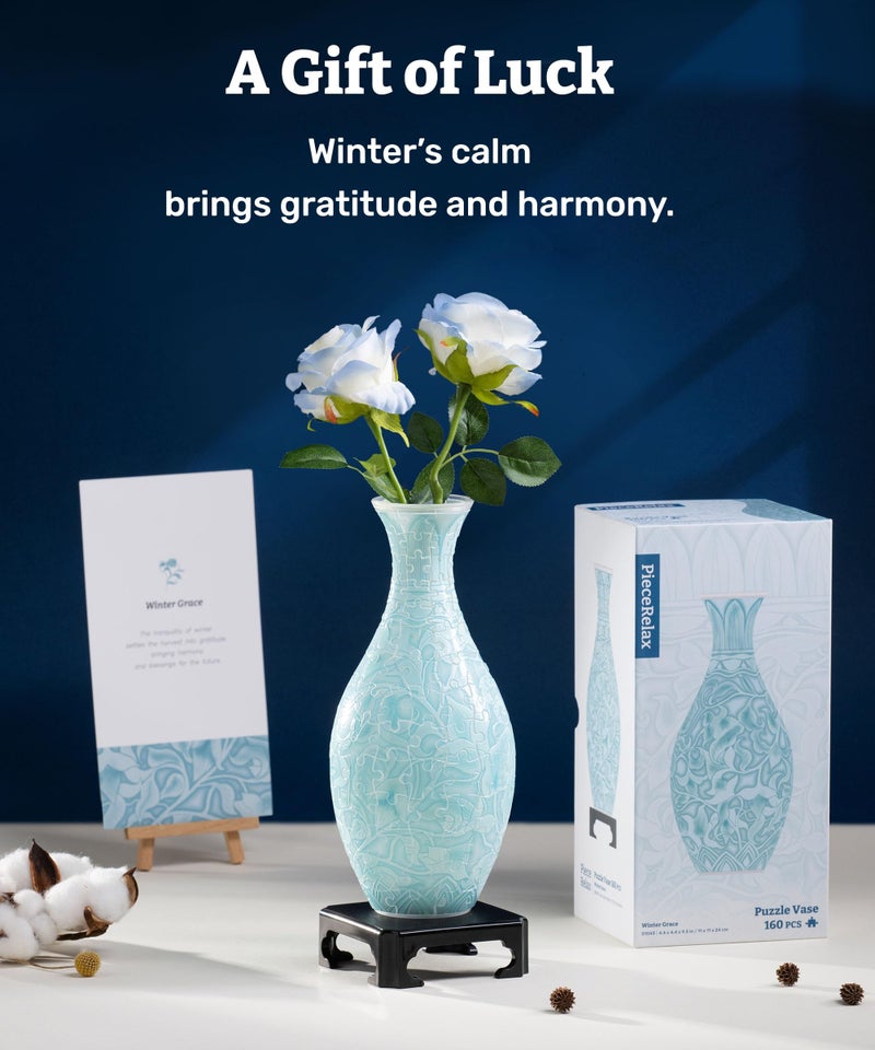 PieceRelax Unique Flower Vase - 3D Puzzle Vase for Adults to Flower Arrangement and Home Decoration Made by 160 Curved Plastic Puzzle Pieces - Winter Grace [S1043] - Image 3