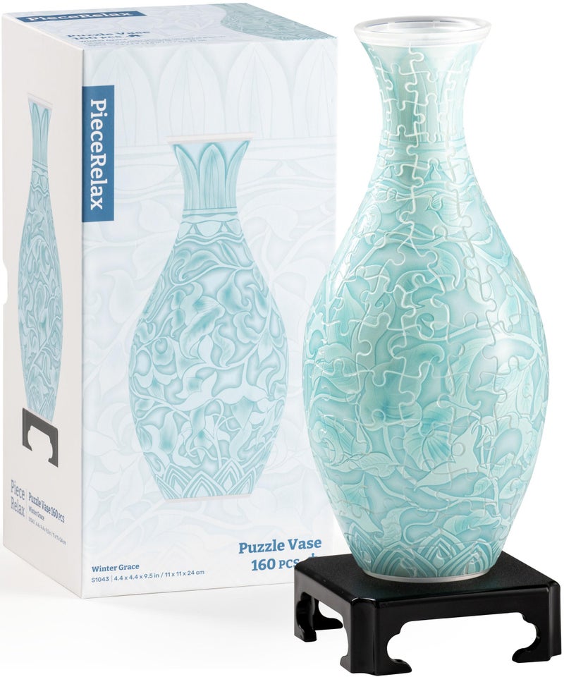 PieceRelax Unique Flower Vase - 3D Puzzle Vase for Adults to Flower Arrangement and Home Decoration Made by 160 Curved Plastic Puzzle Pieces - Winter Grace [S1043] - Image 1