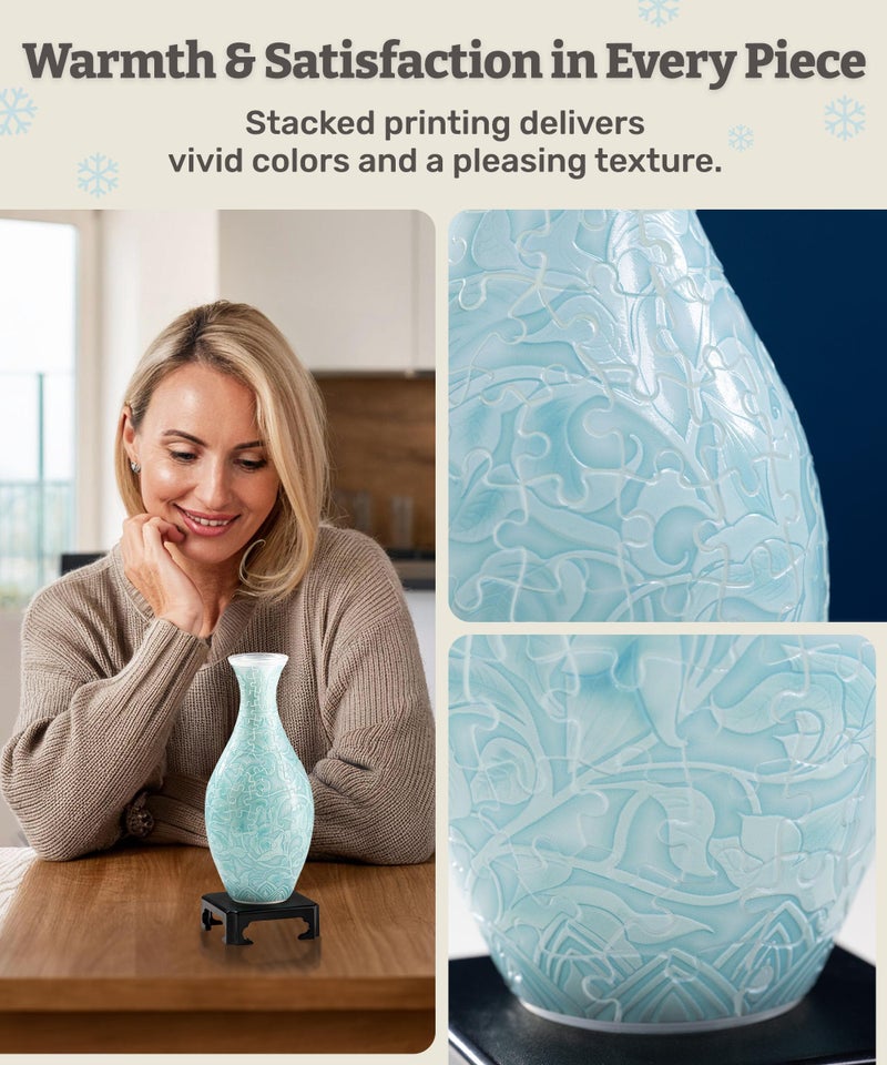 PieceRelax Unique Flower Vase - 3D Puzzle Vase for Adults to Flower Arrangement and Home Decoration Made by 160 Curved Plastic Puzzle Pieces - Winter Grace [S1043] - Image 4