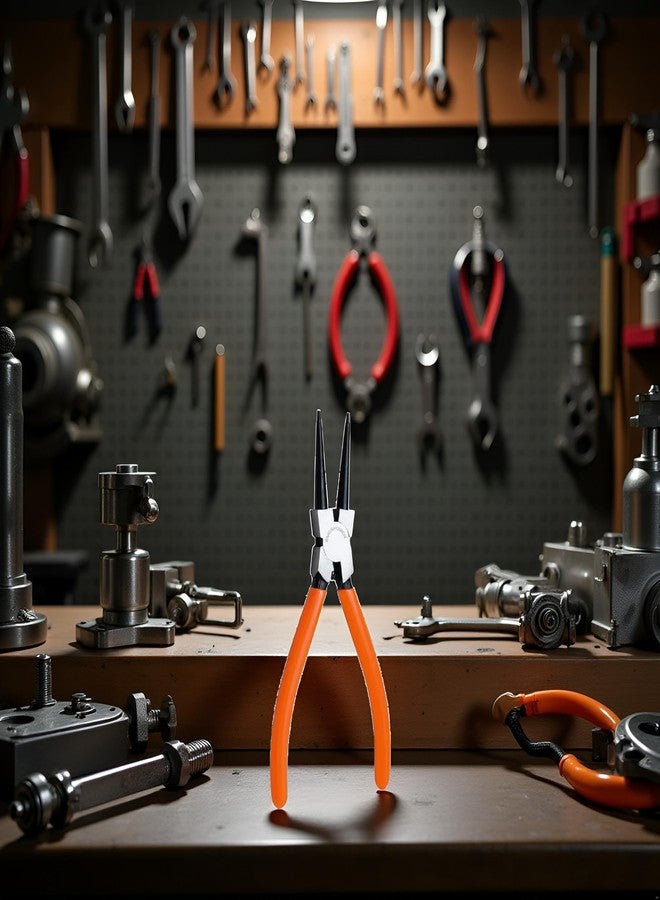Junfamilee 1 Pc Orange Heavy Duty 7" EXTRA Long External Straight Retaining Ring Clip Circlip Removal Plier Snap-Ring Pliers, Slip-Joint Pliers Side-Cutting Pliers Plier Sets Needle-Nose - Image 4