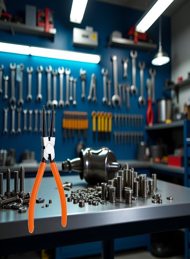 Junfamilee 1 Pc Orange Heavy Duty 7" EXTRA Long External Straight Retaining Ring Clip Circlip Removal Plier Snap-Ring Pliers, Slip-Joint Pliers Side-Cutting Pliers Plier Sets Needle-Nose - Image 5