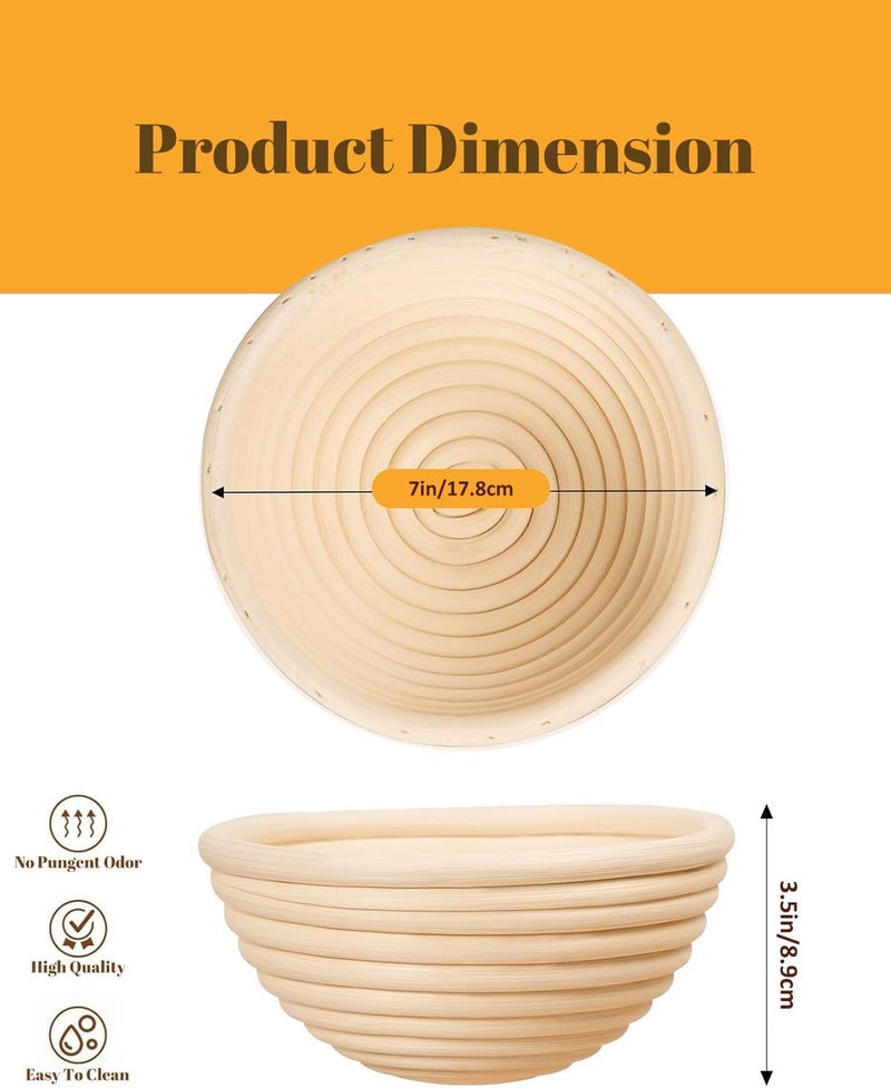 Banneton Bread Proofing Basket, Proofing Basket for Sourdough Bread Baking, Indonesian Rattan Bread Bowl Sourdough bread Baking Supplies with Linen Liner (7" Round Basket x 2) - Image 2
